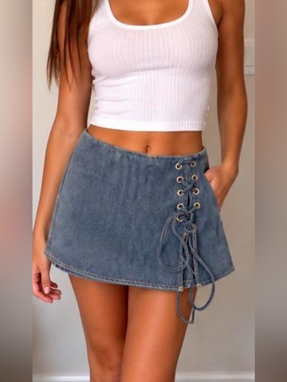 Altar'd State Blue Denim Side Lace Up Skorts Size S